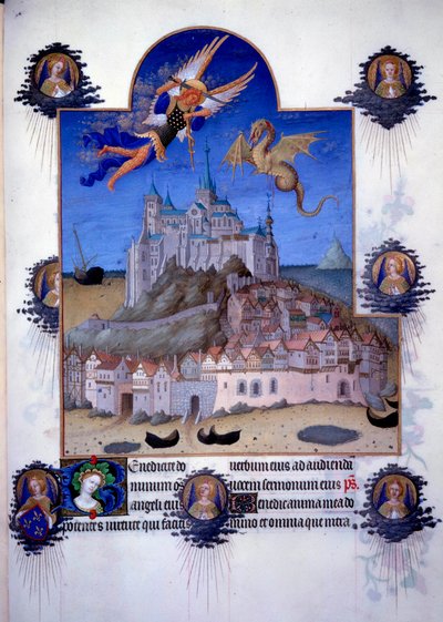 Ansicht von Mont Saint Michel: Der Erzengel Michael und der Drachenflügel kämpfen in der Luft von Pol de Limbourg