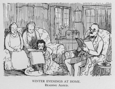 Winterabende zu Hause; Vorlesen (Lithographie) von Pont