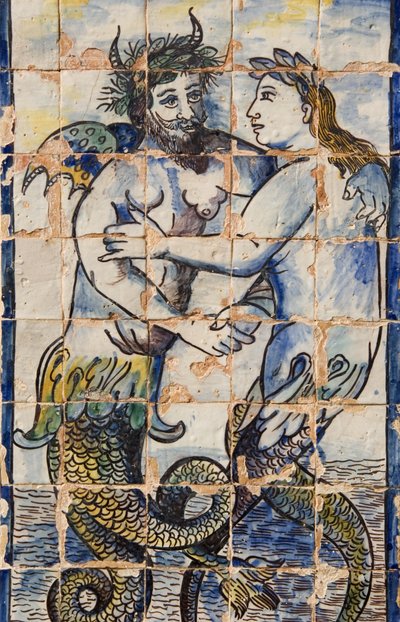 Azulejos-Fliesen in den Palastgärten, die Meereskreaturen darstellen (Keramik) von Portuguese School
