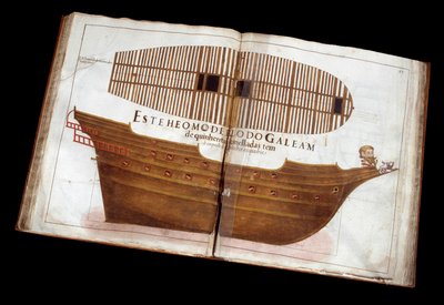 Schiffbau: Seite aus dem architektonischen Traktat (Livro de Tracas de Carpintaria) von Manuel Fernandez von Portuguese School