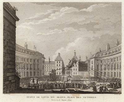 Statue von Ludwig XIV. auf dem Place des Victoires abgebaut von Prieur