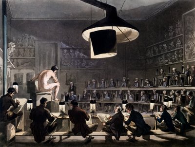 Zeichnen nach dem Leben an der Royal Academy, Somerset House, London, aus Microcosm of London von R. Ackermann, 1810 von Pugin and Rowlandson