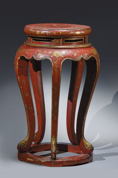 Jardinière (rot lackiert mit goldenen, braunen und grünen Details) von Qing Dynasty Chinese School