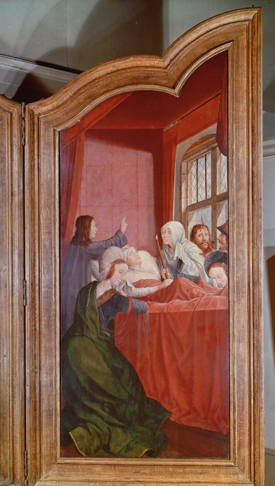 Die Heilige Sippe oder der Altar von St. Anna, Detail des rechten Panels, das den Tod von St. Anna darstellt, 1509 von Quentin Massys or Metsys
