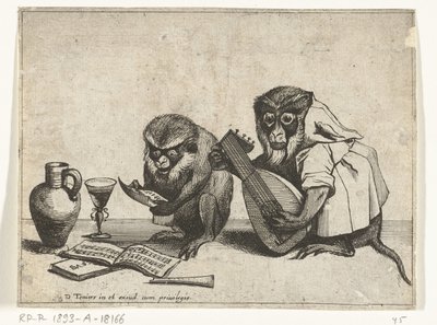 Zwei Affen machen Musik (Verschiedene Tätigkeiten des menschlichen Lebens von Affen dargestellt) von Quirin Boel
