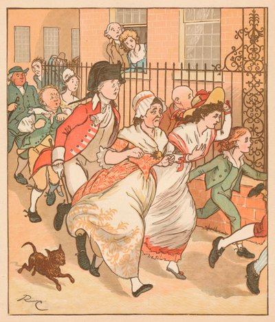 Nachbarn eilen dem guten Mann von Islington zu Hilfe, ca. 1879 von Randolph Caldecott