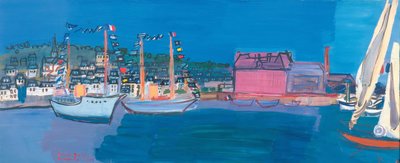 Boote Meer kleine Fahnen Häuser kleiner Hafen Dock Segel von Raoul Dufy