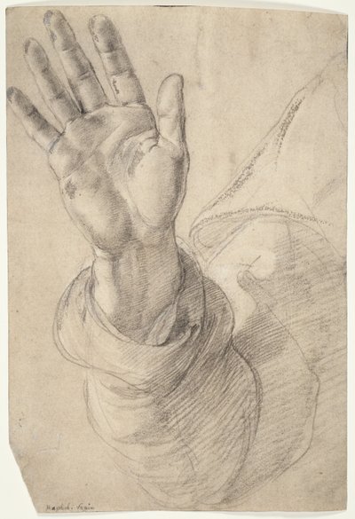 Erhobene rechte Hand, mit nach außen gerichteter Handfläche: Studie für den heiligen Petrus von Raphael