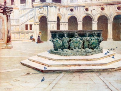 Bronzener Brunnenkopf von Alberghetti, Innenhof des Palazzo Ducale von Reginald Barratt