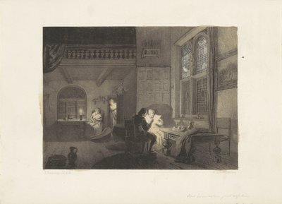 Innenraum mit Figuren bei Kerzenlicht von Reinier Craeyvanger