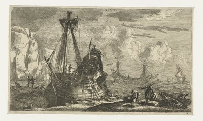 Entmastetes Segelschiff von Reinier Nooms