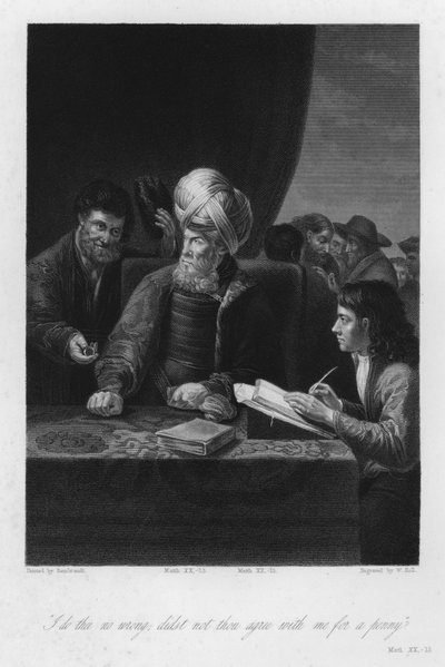 Der Herr des Weinbergs, Matthäus XX von Rembrandt Harmensz. van Rijn (after)