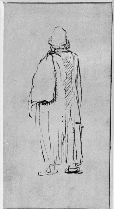 Ein Mann von hinten gesehen, nach links gehend von Rembrandt Harmensz. van Rijn