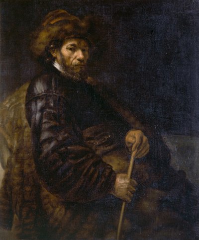 Ein sitzender Mann mit einem Stock von Rembrandt Harmensz. van Rijn