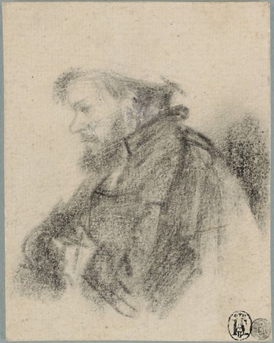 Bärtiger Mann, Halbfigur, im Profil nach links von Rembrandt van Rijn