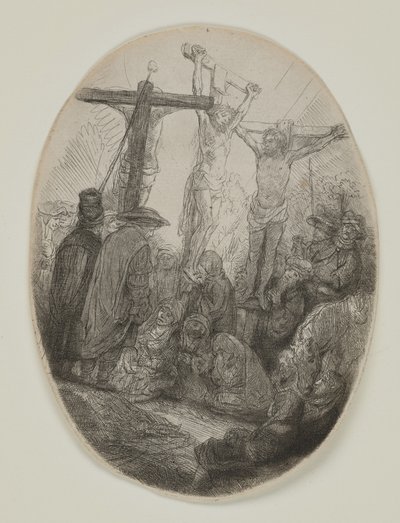Christus gekreuzigt zwischen zwei Dieben: Ein ovales Bild von Rembrandt van Rijn