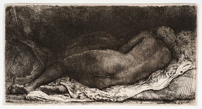 Die nackte Frau, die mit ihrem Gesäß im Wind schläft von Rembrandt Harmensz. van Rijn