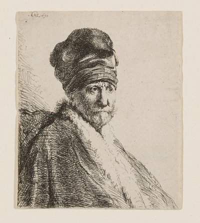 Büste eines Mannes mit hohem Hut von Rembrandt van Rijn