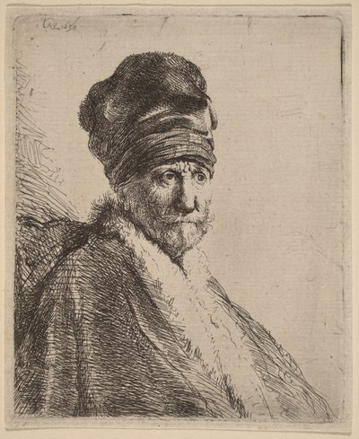 Büste eines Mannes mit hohem Hut, Dreiviertel rechts (Der Vater des Künstlers?) von Rembrandt van Rijn