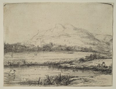 Kanal mit einem Angler und zwei Schwänen, 1650 von Rembrandt van Rijn