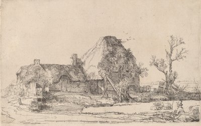 Häuser und Bauerngebäude mit einem zeichnenden Mann, ca. 1645 von Rembrandt van Rijn