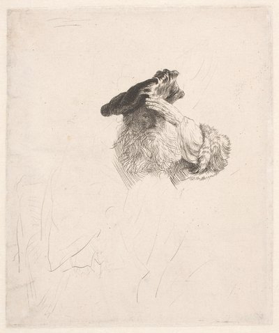 Alter Mann, der mit der Hand die Augen beschattet von Rembrandt van Rijn
