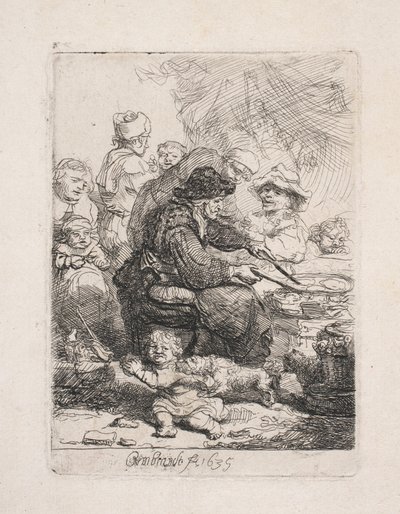 Frau, die Pfannkuchen brät von Rembrandt van Rijn
