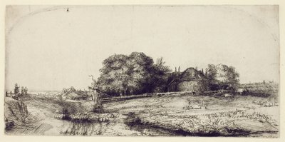 Landschaft mit Heuscheune und einer Schafherde, ca. 1652 von Rembrandt van Rijn