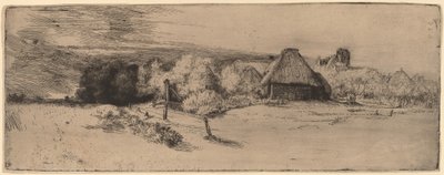 Landschaft mit Bäumen, Bauernhäusern und einem Turm von Rembrandt van Rijn