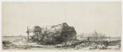 Landschaft mit einem Cottage und einer Heuscheune von Rembrandt van Rijn