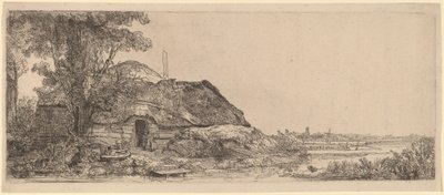 Landschaft mit einem Cottage und einem großen Baum von Rembrandt van Rijn