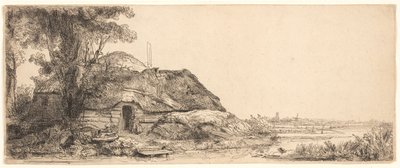 Landschaft mit einem Cottage und einem großen Baum von Rembrandt van Rijn