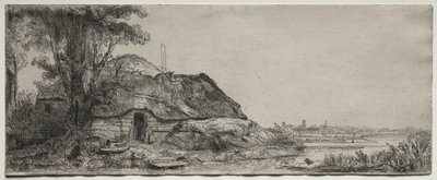 Landschaft mit einem Cottage und einem großen Baum von Rembrandt van Rijn
