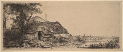Landschaft mit einem Cottage und einem großen Baum von Rembrandt van Rijn