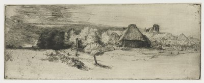 Landschaft mit einem Bauernhaus und dem Haus mit dem Turm von Rembrandt van Rijn