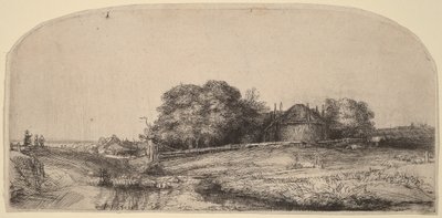 Landschaft mit Heuscheune und Schafherde von Rembrandt van Rijn