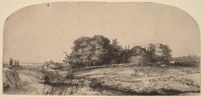 Landschaft mit einer Heuscheune und einer Schafherde von Rembrandt van Rijn