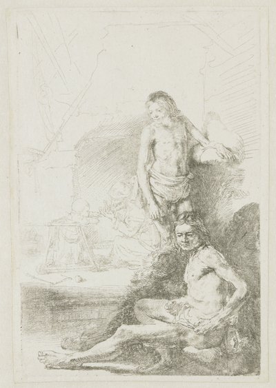 Männlicher Akt, sitzend und stehend von Rembrandt van Rijn