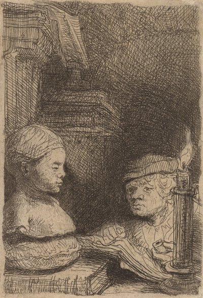 Mann, der von einer Gipsfigur zeichnet von Rembrandt van Rijn