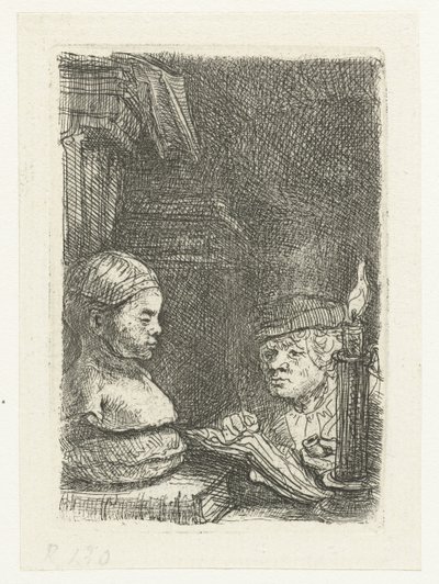 Mann, der von einem Gipsabdruck zeichnet von Rembrandt van Rijn