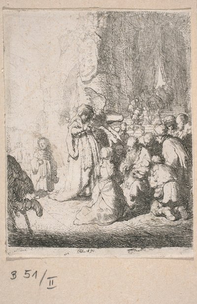 Darbringung im Tempel mit Engel (kleine Platte) von Rembrandt van Rijn