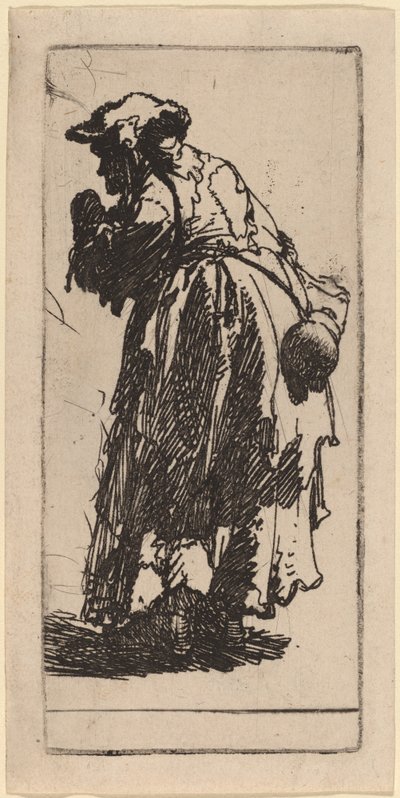 Alte Bettlerin mit einem Kürbis von Rembrandt van Rijn