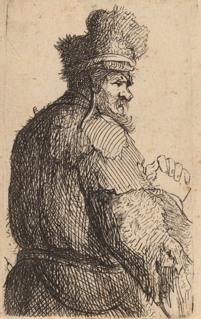 Alter Mann von hinten gesehen, Profil nach rechts, ca. 1631 von Rembrandt van Rijn