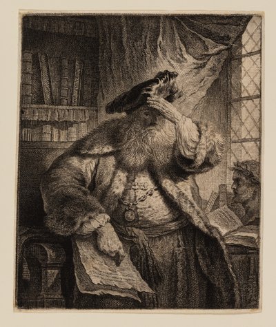 Alter Mann, der seine Augen mit der Hand beschattet von Rembrandt van Rijn