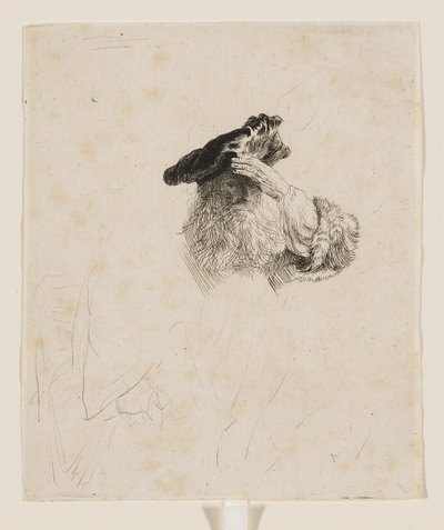 Alter Mann, der seine Augen mit der Hand beschattet von Rembrandt van Rijn