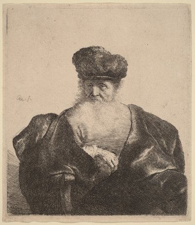 Alter Mann mit Bart, Pelzmütze und Samtumhang von Rembrandt van Rijn