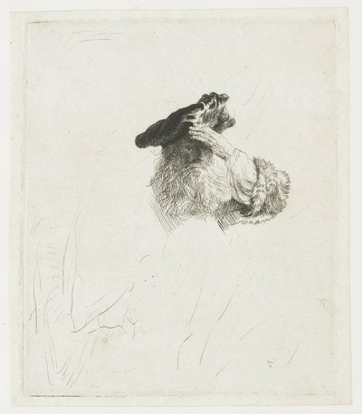 Alter Mann, der seine Augen mit der Hand abschirmt von Rembrandt van Rijn
