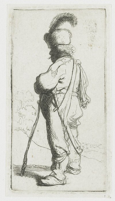 Pole, der sich auf einen Stock stützt von Rembrandt van Rijn