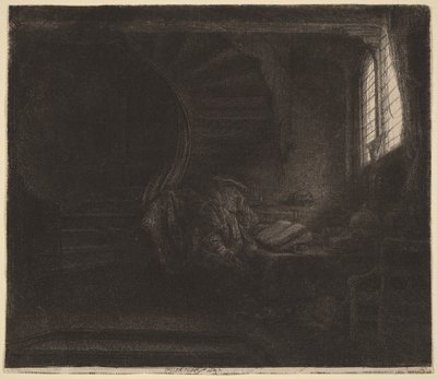 Heiliger Hieronymus in einer dunklen Kammer von Rembrandt van Rijn