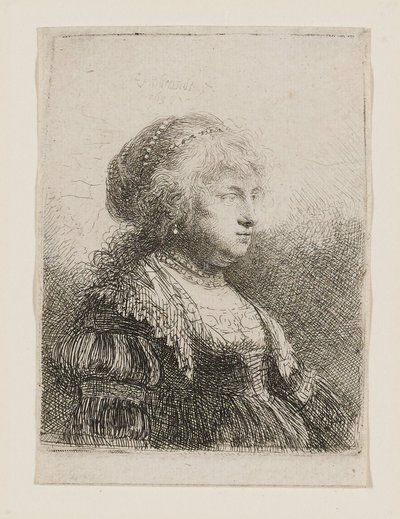 Saskia mit Perlen im Haar von Rembrandt van Rijn